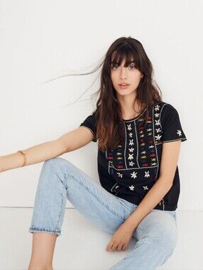 Madewell Embroidered Tie Back Cut Out Top